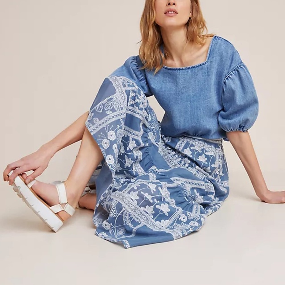 Anthropologie Maeve Ariadne embroidered skirt